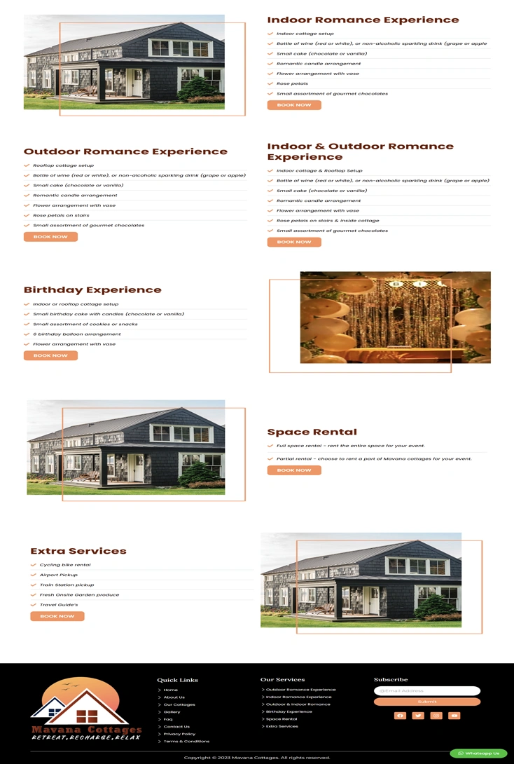Mavana cottage website development screen shot